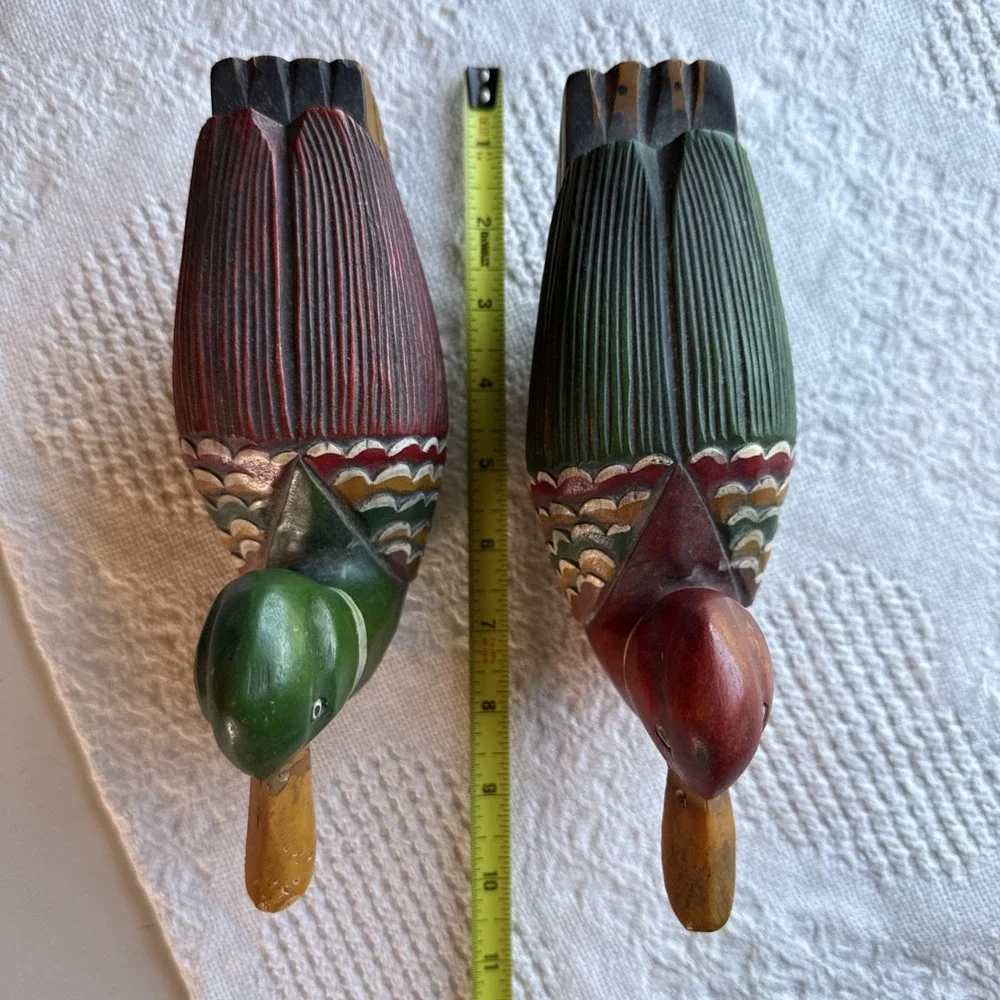 Vintage Decorative Wooden Duck Decoys. Mallard, Wood Duck Set of 2